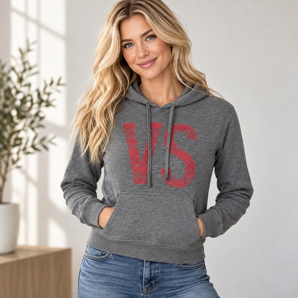 Victoria's Secret Hoodie Women's XS Gray Red VS Logo Pullover Sweatshirt